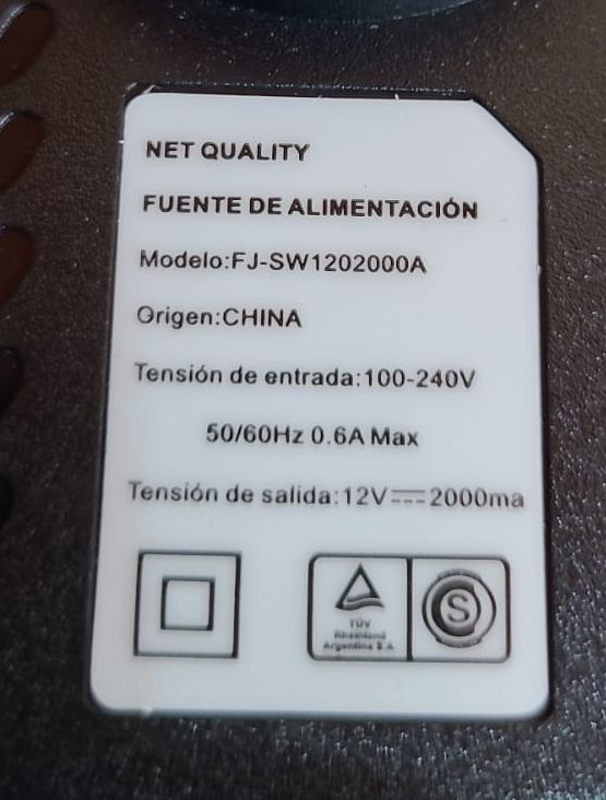 FUENTE SWITCHING NET QUALITY 12V, 2 AMP MODELO (FJ-SW1202000A)