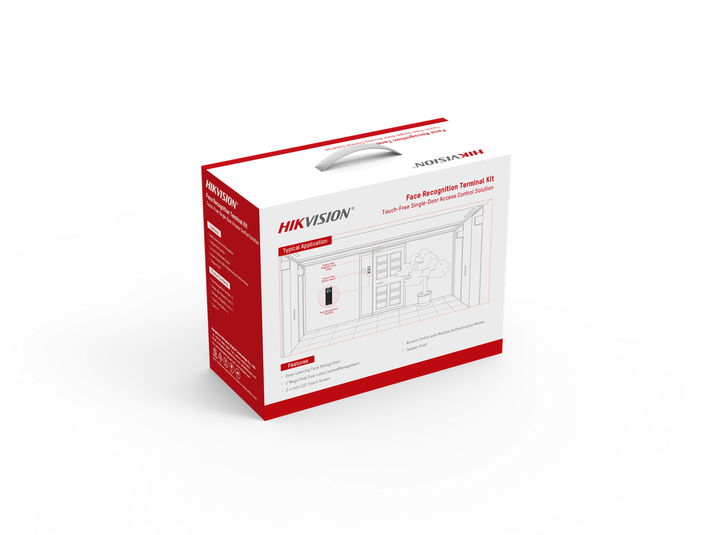 KIT DE CONTROL DE ACCESO, COMPUESTO POR TERMINAL FACIAL DS-K1T321MFWX, CERRADURA CON HERRAJES, BOTON DE SALIDA Y FUENTE DE ALIMENTACION