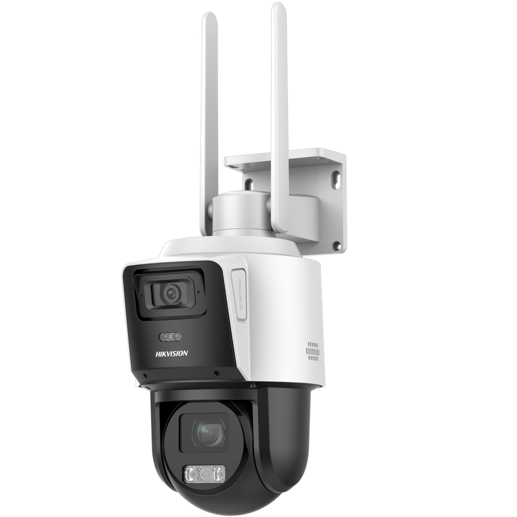 CAMARA IP, HIKVISION, PTZ TANDEMVU 4MP + 4MP LENTE 2.8MM, ZOOM 4×, CONECTIVIDAD 4G, DETECCION INTELIGENTE Y AUDIO BIDIRECCIONAL