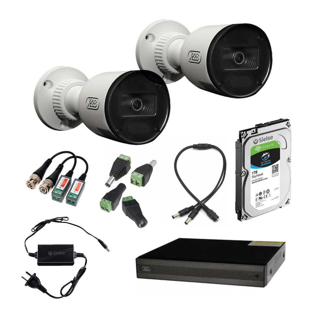 [KITCAMX28-04_01] KIT CCTV X-28, 1 DVR X1104 + 2 Camaras A2005/15 + 2 Balun + Conectores + Fuente 2A + Disco 1T Seagate *OFERTA