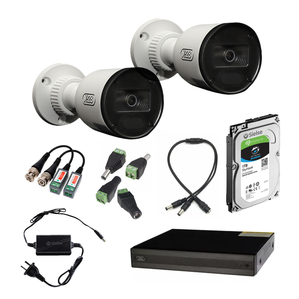 [KITCAMX28-04_01] KIT CCTV X-28, 1 DVR X1104 + 2 Camaras A2005/15 + 2 Balun + Conectores + Fuente 2A + Disco 1T Seagate