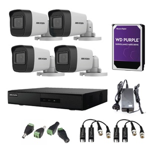 KIT CCTV HIKVISION X 4 ,DVR 7204 M1,1 TB PURPLE, 4 DS-2CE16D0T-EXIPF, 4 BALUN, 5 CONECT , FUENTE 12V 4