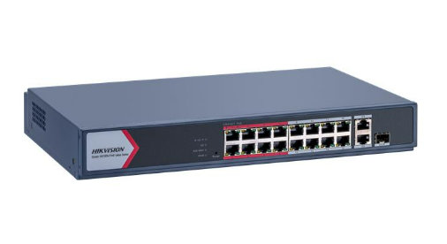 [DS-3E1318P-EI/M] SWITCH POE ADM VIA WEB, 16 PUERTOS 10/100 + 2 COMBO GBE